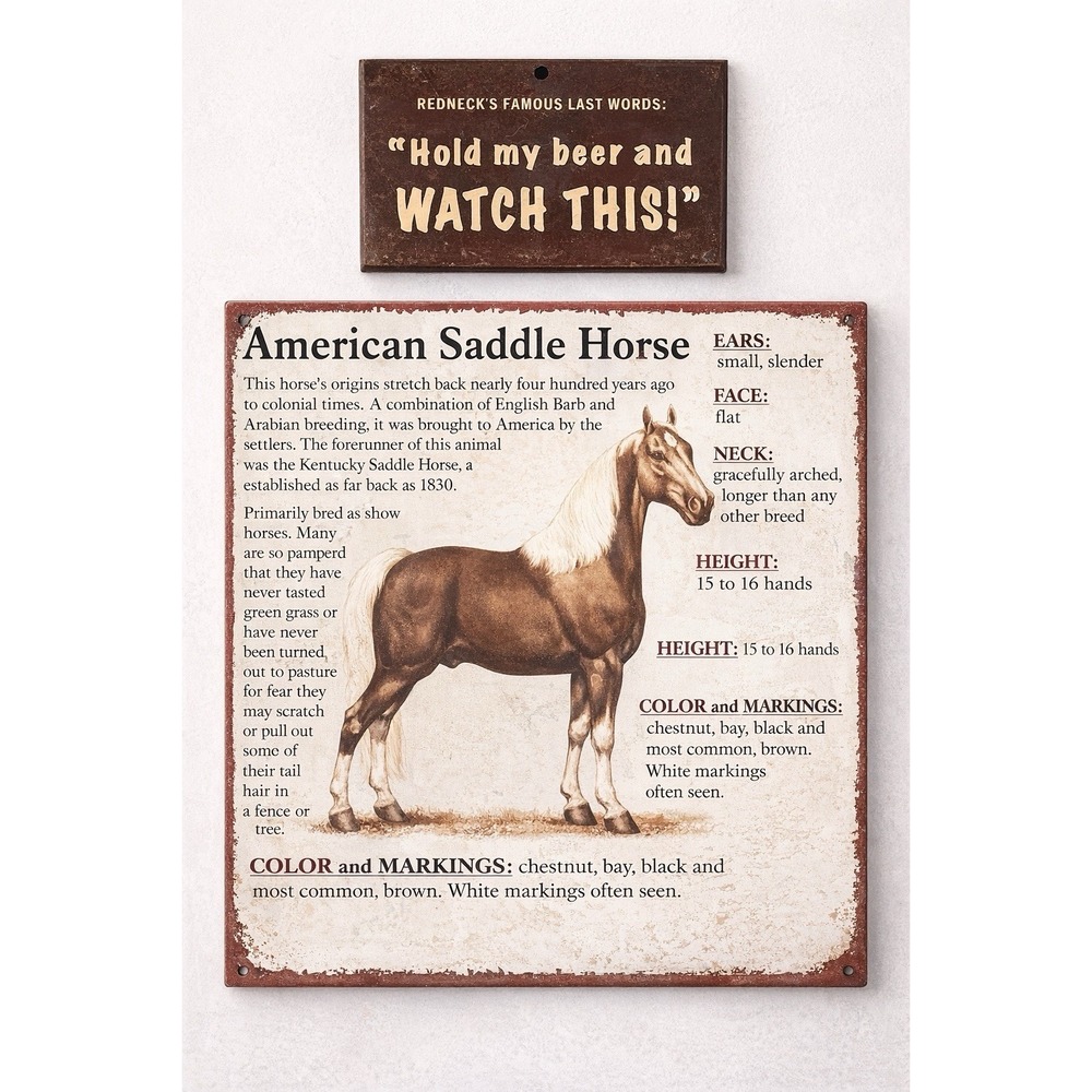 American Saddle Horse Metal Sign + Funny Western Rustic Wall Decor Lot